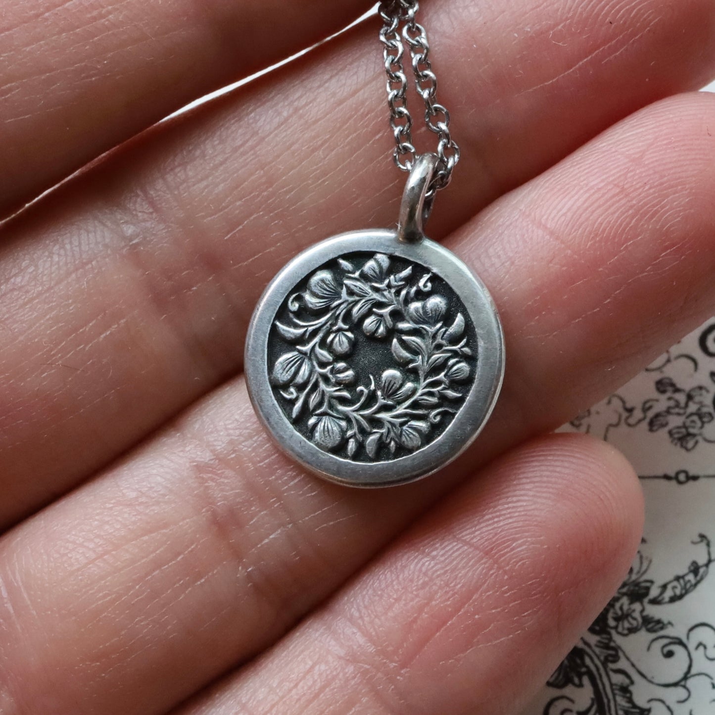 Oxidized silver Sweet Pea necklace READY TO SHIP