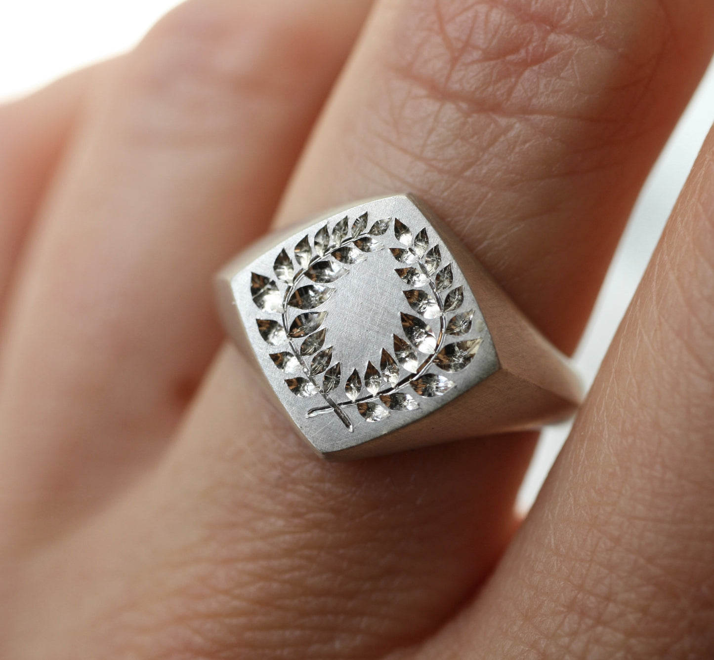 Sterling silver Laurel Signet Ring size 7.25 READY TO SHIP