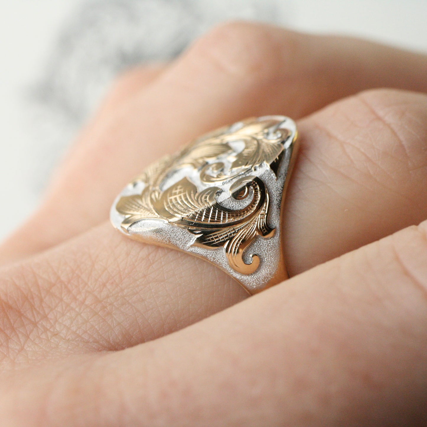 North/South Acanthus Signet in Two-tone