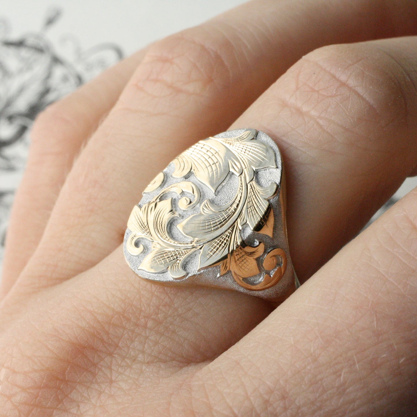 North/South Acanthus Signet in Two-tone