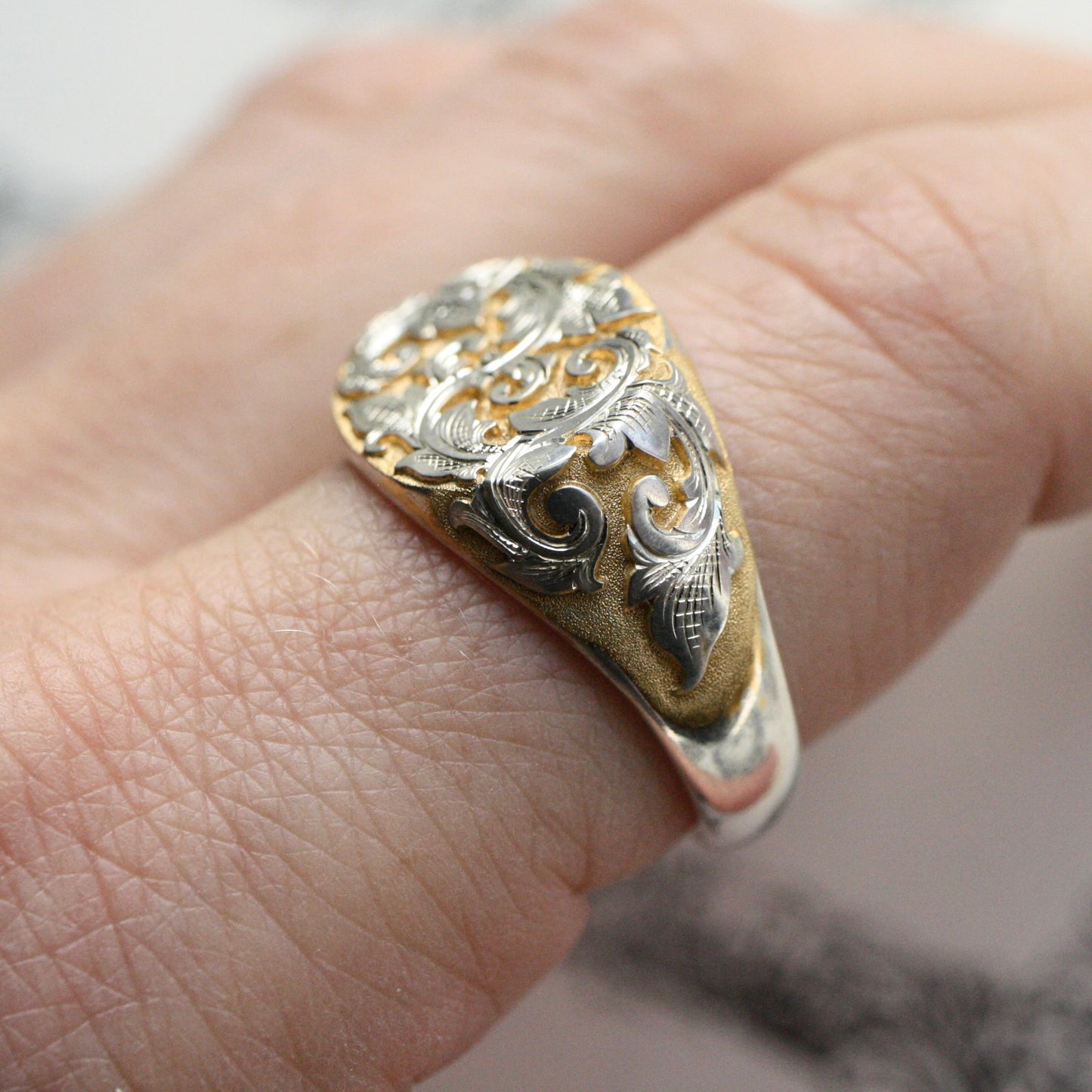 East/West Acanthus Signet in Two-tone