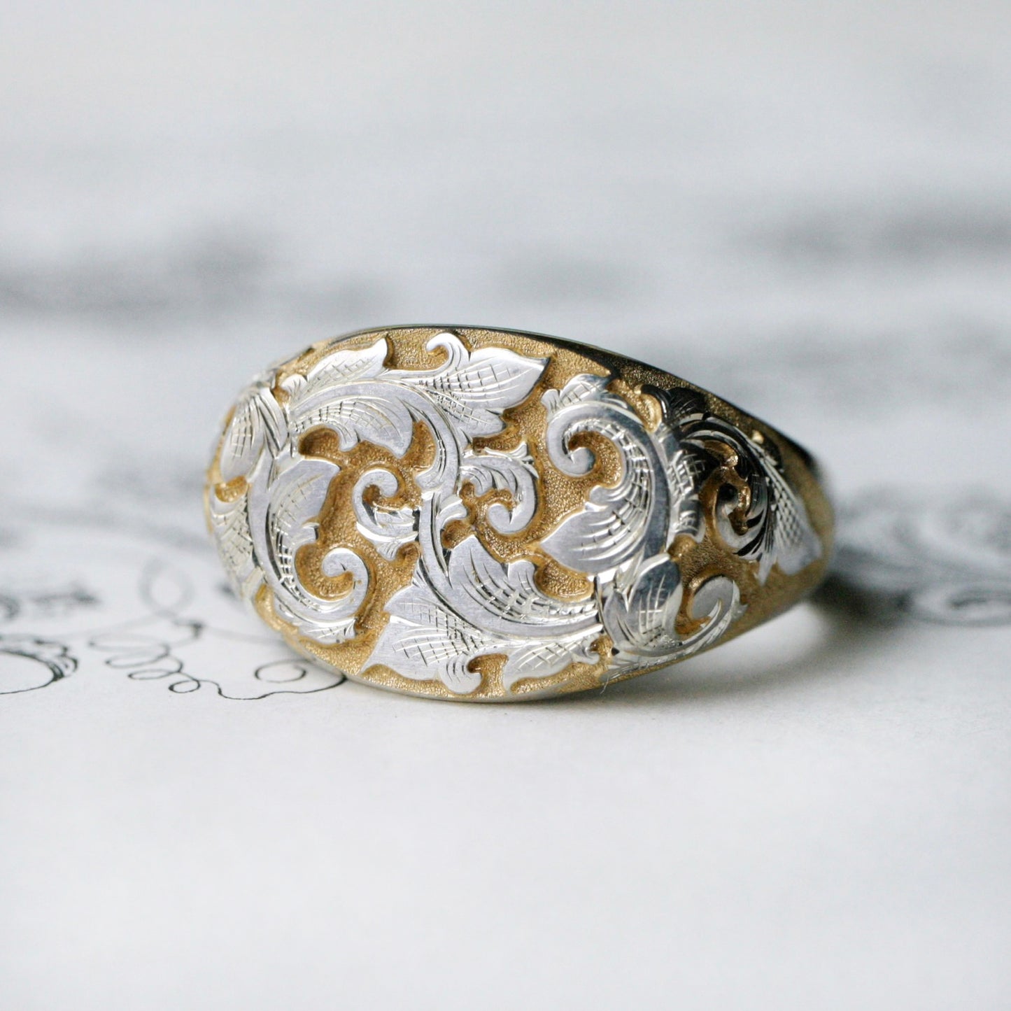 East/West Acanthus Signet in Two-tone