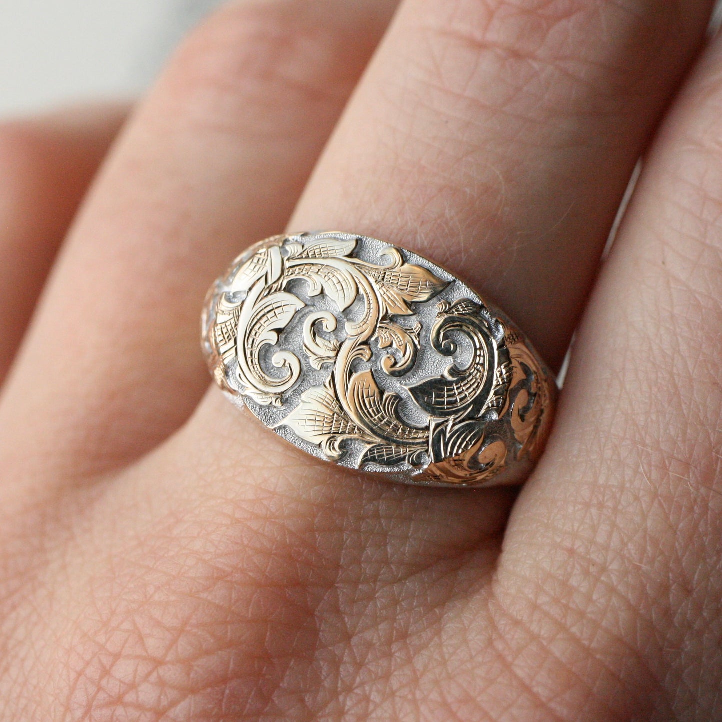 East/West Acanthus Signet in Two-tone