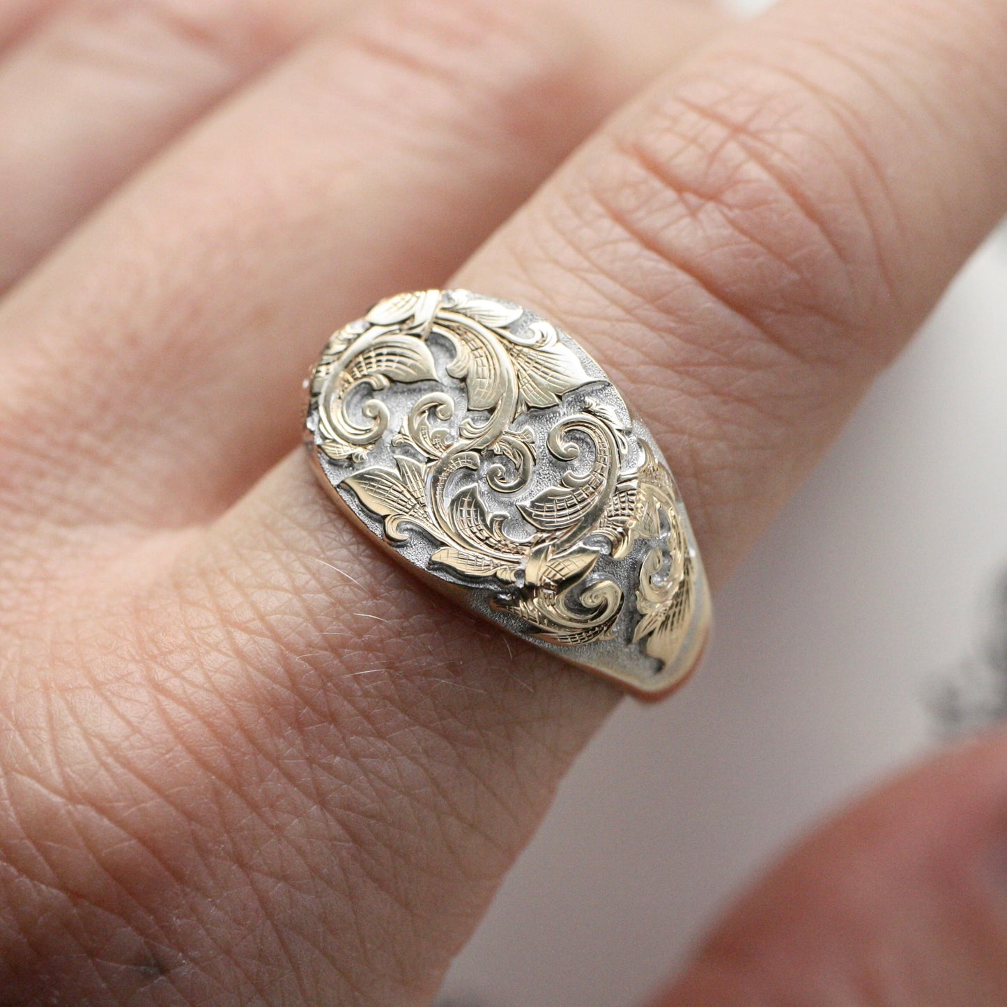 East/West Acanthus Signet in Two-tone