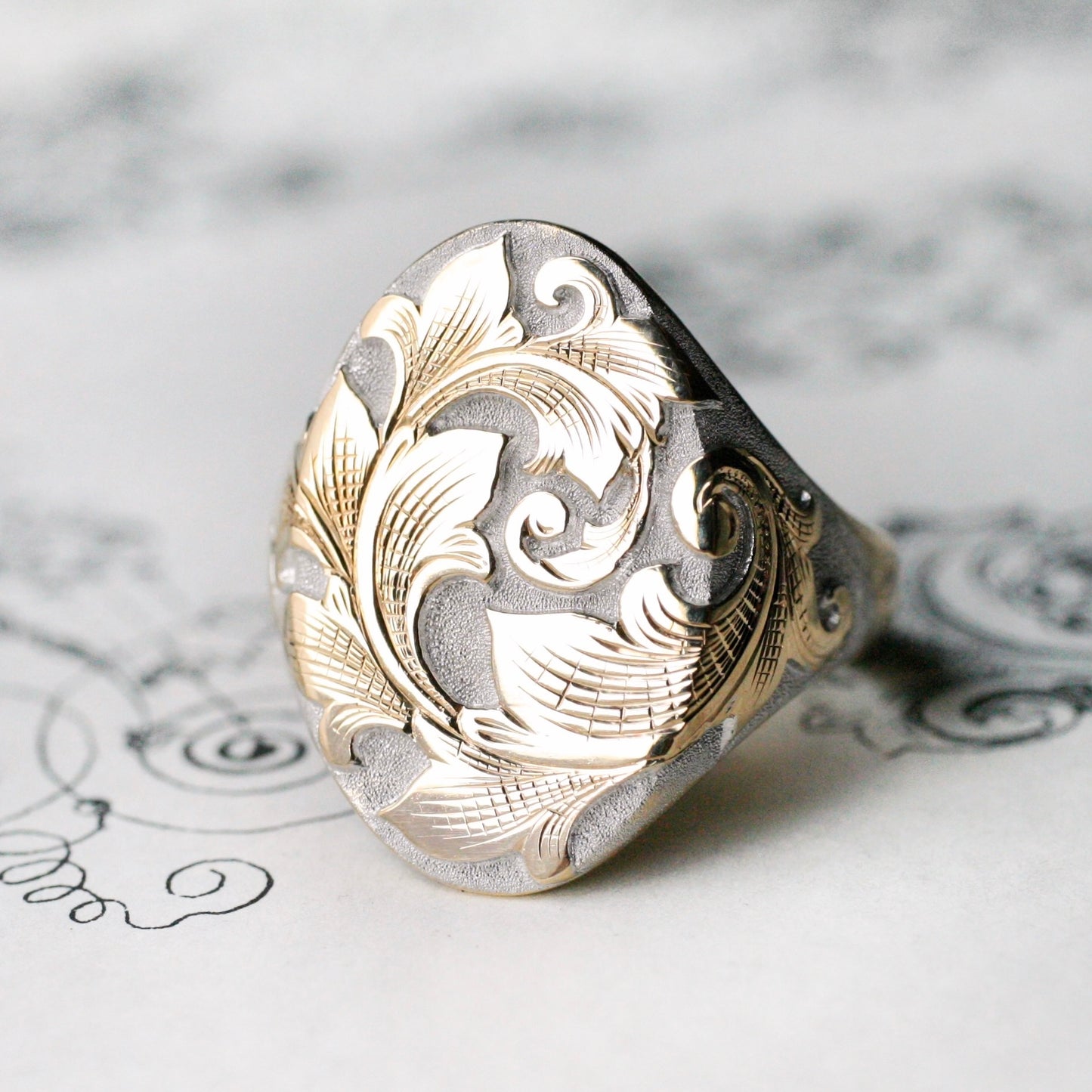 North/South Acanthus Signet in Two-tone