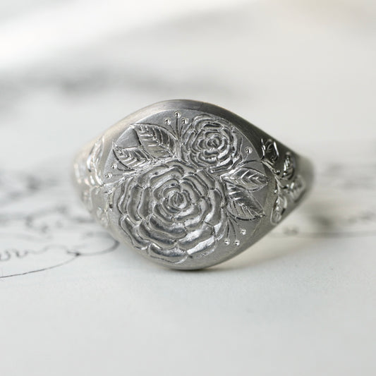 Sterling silver Beloved Rose Signet Size 7 READY TO SHIP