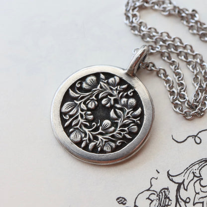 Oxidized silver Sweet Pea necklace READY TO SHIP
