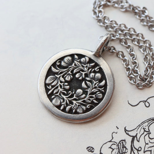 Oxidized silver Sweet Pea necklace READY TO SHIP