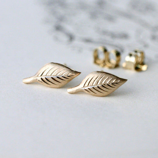 14k Gold Tiny Leaf Studs READY TO SHIP