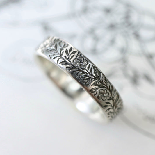 Oxidized silver Globemallow Band size 6.5 READY TO SHIP