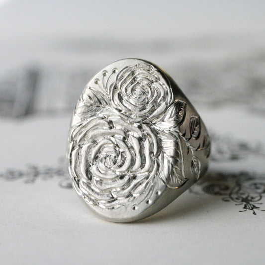 Sterling silver XL Oval Beloved Rose Signet size 8.5 READY TO SHIP