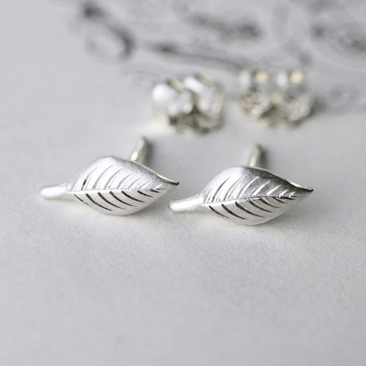 Silver Tiny Leaf Studs